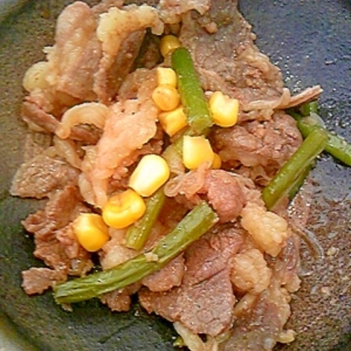 牛肉とにんにくの芽のチョコ醤油炒め♪